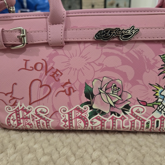 Ed Hardy Love Is Pink Tote Shoulder Bag Crossbody Skull NWT VIRAL Y2K - Picture 11 of 15